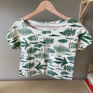 Organic cotton crop top screen-printed with ferns